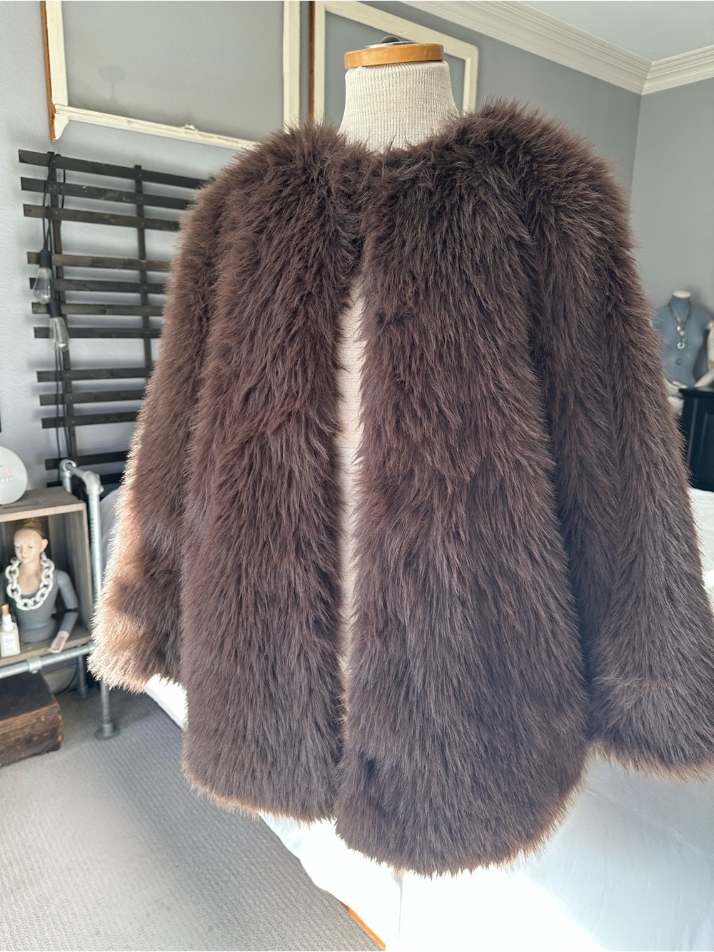 Divided chocolate brown Faux Fur Teddy Jacket, size medium